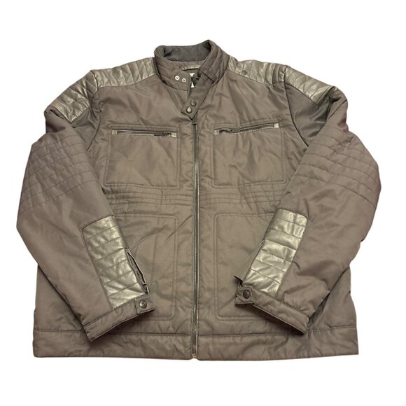 Calvin Klein Mens XXL Gray Quilted Jacket With Faux Leather Accents & Zippered P - Picture 1 of 4